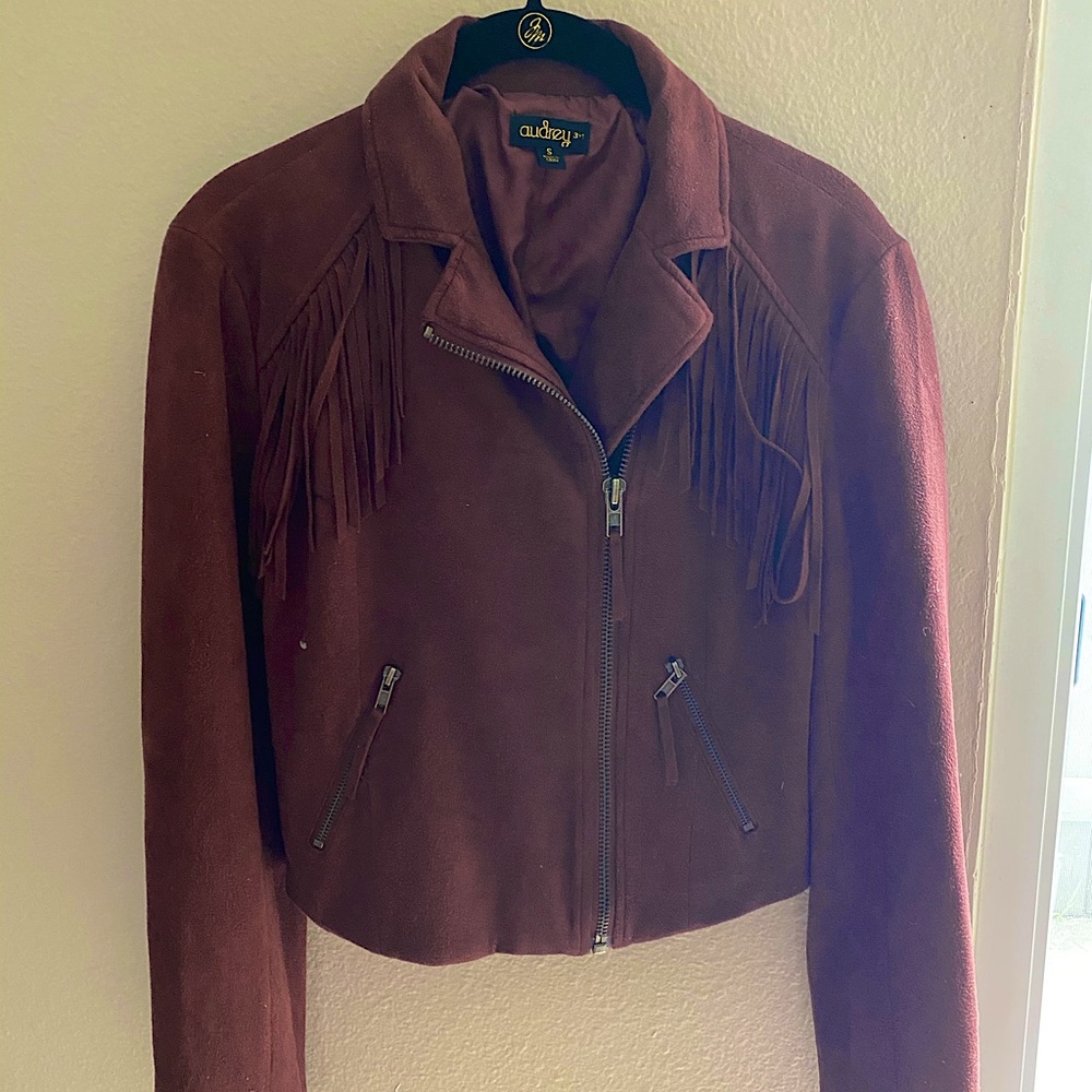 Fringe dark red suede jacket
